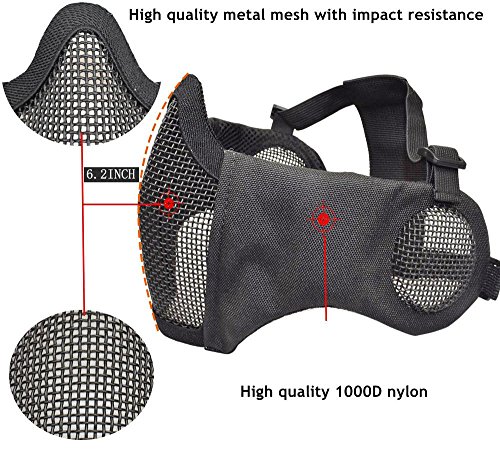 Jadedragon PJ Tactical Fast Helmet & Protect Ear Foldable Double Straps Half Face Mesh Mask & Goggle (Black)