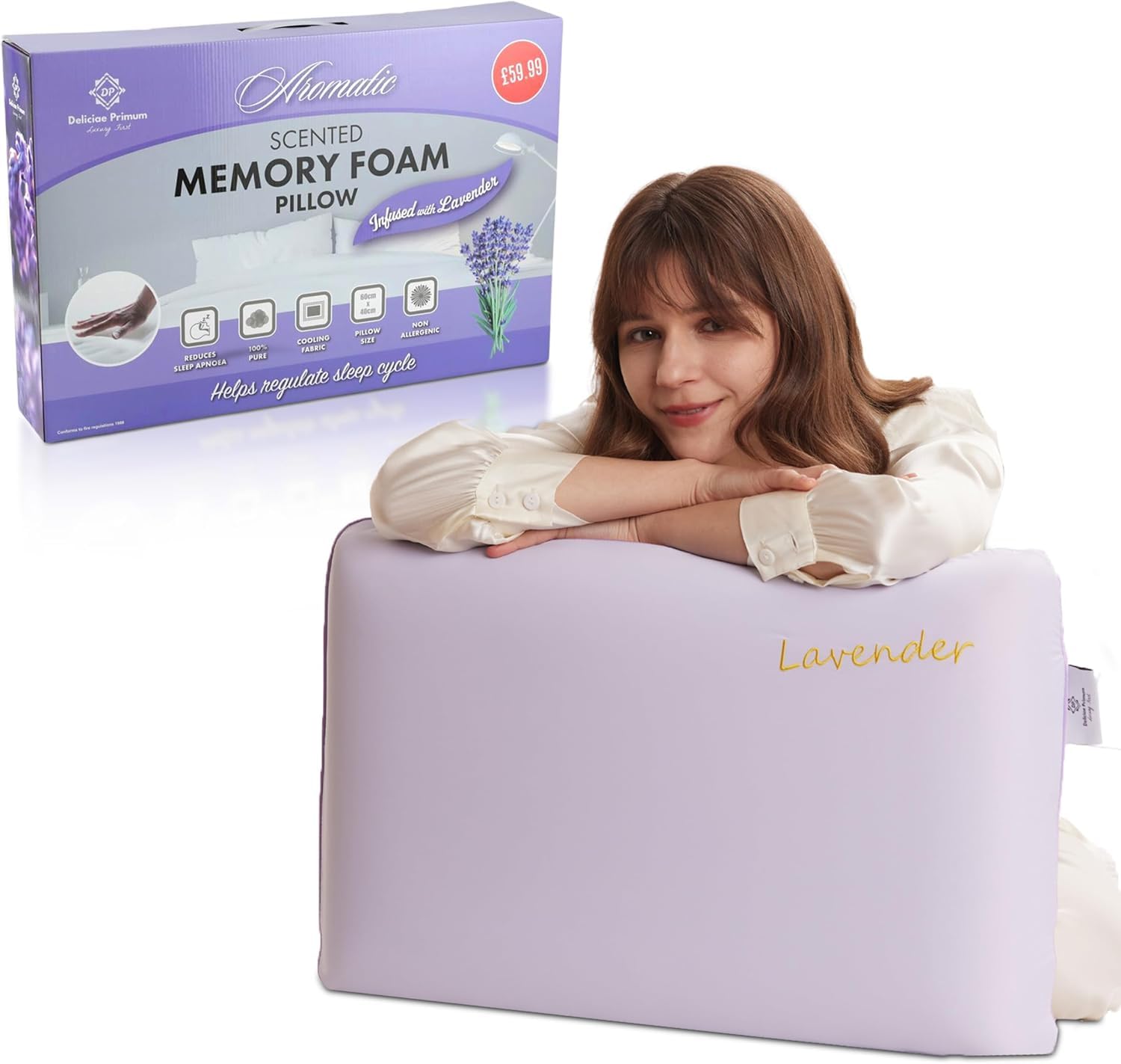 Artistic Fashionista Limited Lavender Premium Scented Memory Foam Pillow – Orthopaedic Support With Cooling Fabric, Breathable & Hypoallergenic – Anti Snore - Reduces Sleep Apnoea, Stress & Anxiety (Lavender)