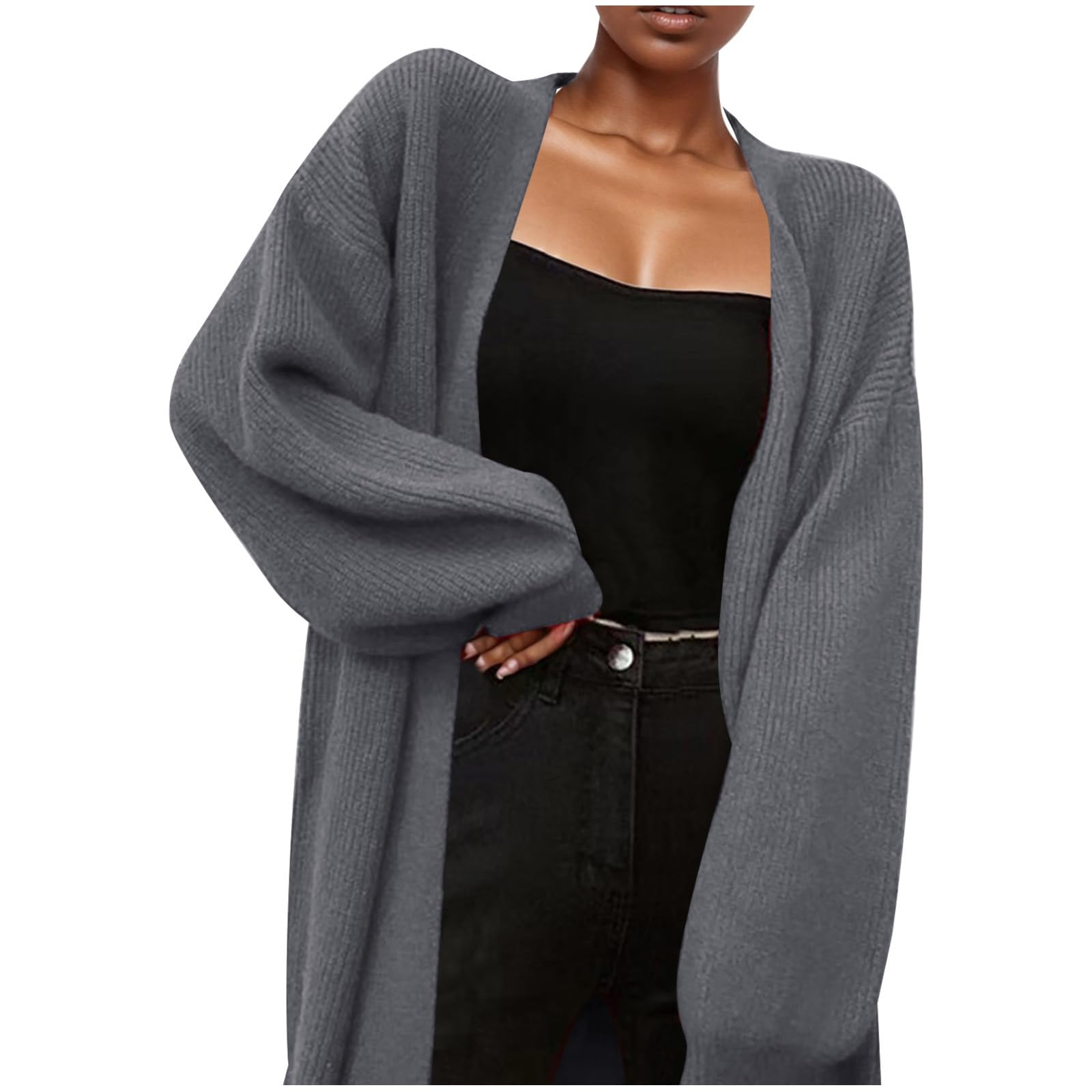 Damencardigan Lang Mit V-Ausschnitt - Leichter Strickmantel Für Herbst