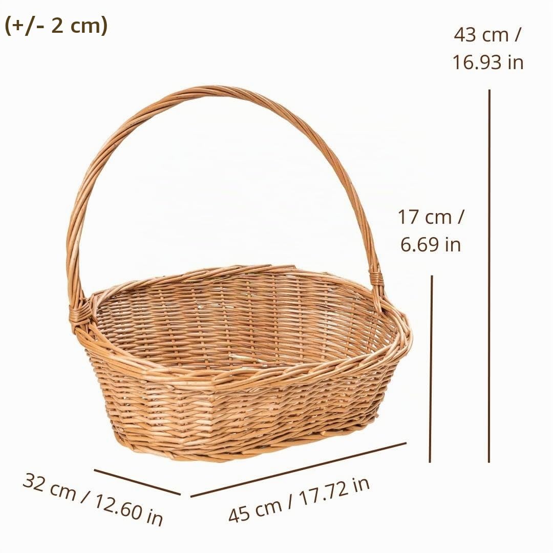 Creative Home Cesta Pascua de Mimbre Grande Ovalada con Asa 45x32x43cm | (+/- 1 cm) | Regalo Picnic Plantas Almacenaje Decoración Semana Santa | Tejida a Mano | Marrón Natural | Multiuso y Duradera