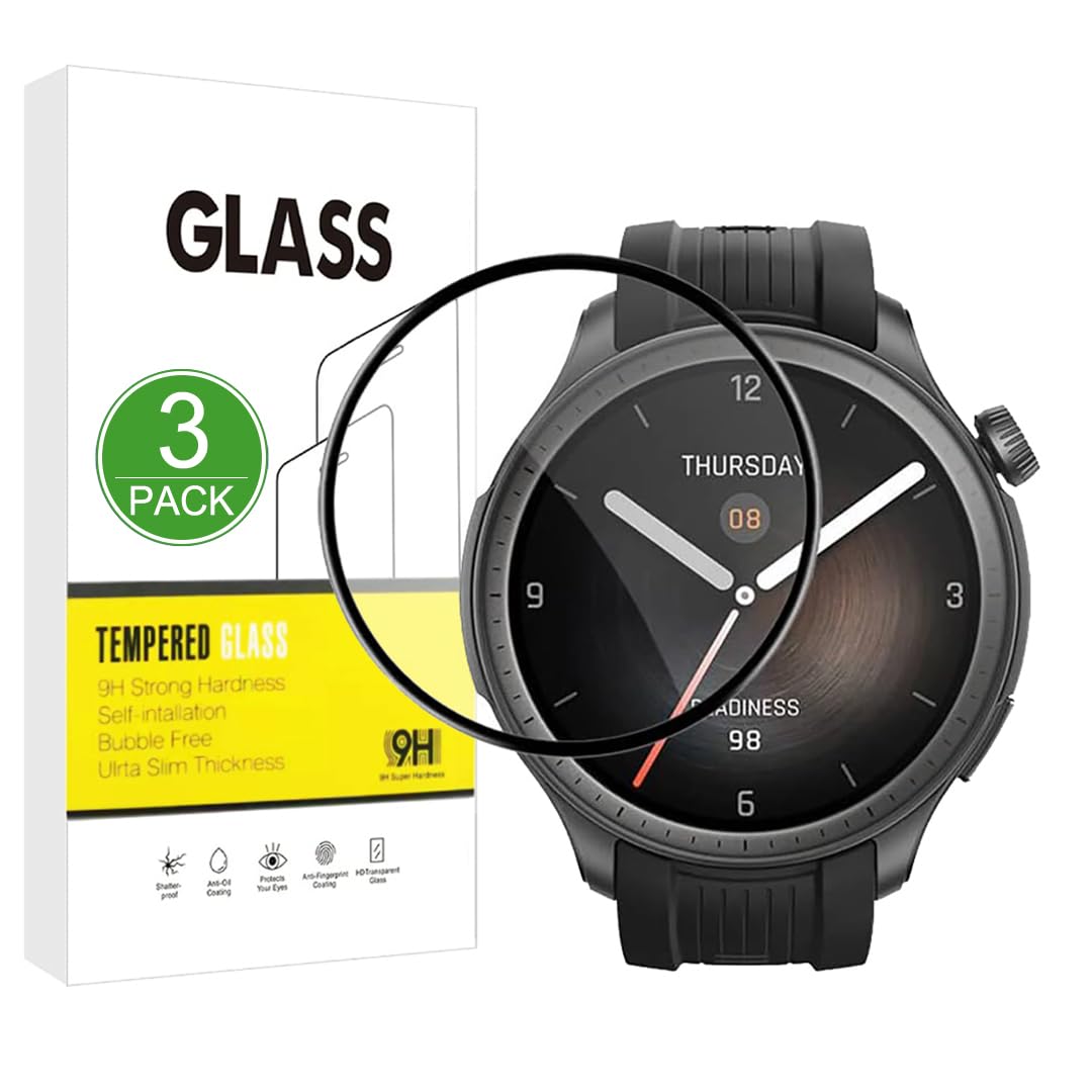 [3 Pack Protector de pantalla Compatible con Amazfit Balance,[Resistente a los arañazos][Cubierta completa curvada en 3D] Protector para Amazfit Balance
