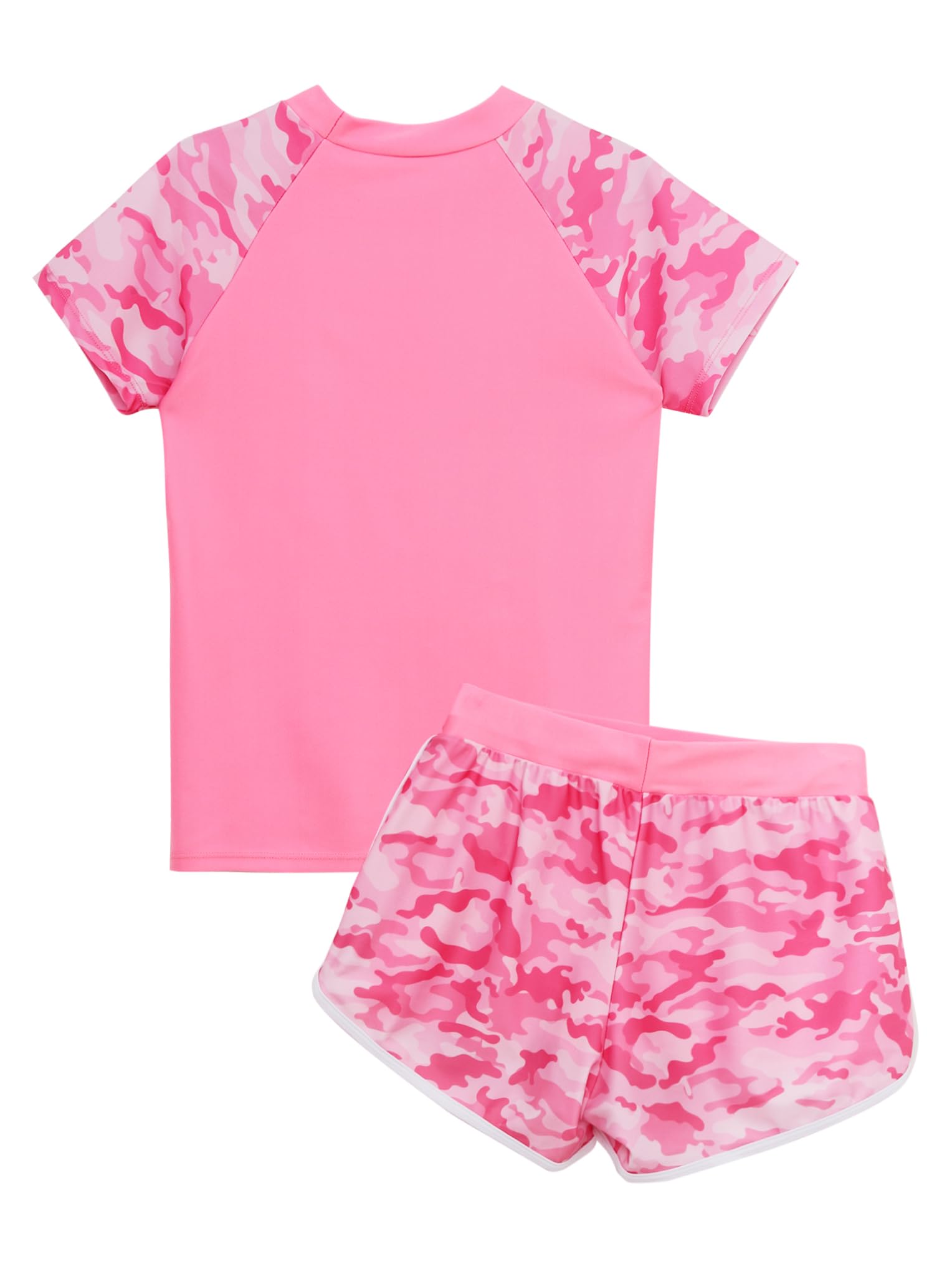 Fille Maillot De Bain 2 Pièces T Shirt Manches Courtes Short Enfant Rash Guard Anti-UV Protection Solaire Upf50+ 5-14 Ans Rose 5-6 Ans