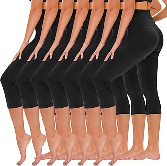 TNNZEET 7 Pack Leggings for Women - High Waisted Yoga Pants with Pockets Black Leggings Women Full Length & Capri