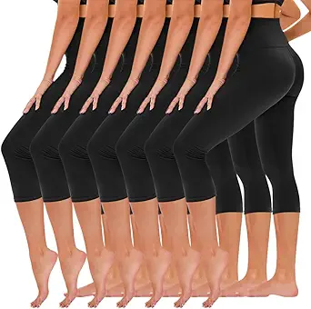TNNZEET 7 Pack Leggings for Women - High Waisted Yoga Pants with Pockets Black Leggings Women Full Length & Capri