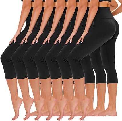TNNZEET 7 Pack Leggings for Women - High Waisted Yoga Pants with Pockets Black Leggings Women Full Length & Capri