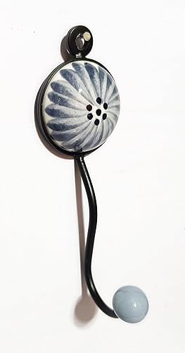 Miniatura 2 de PARIJAT HANDICRAFT Gancho decorativo de cerámica floral de metal colgante de cerámica, ganchos individuales montados en la pared, ganchos
