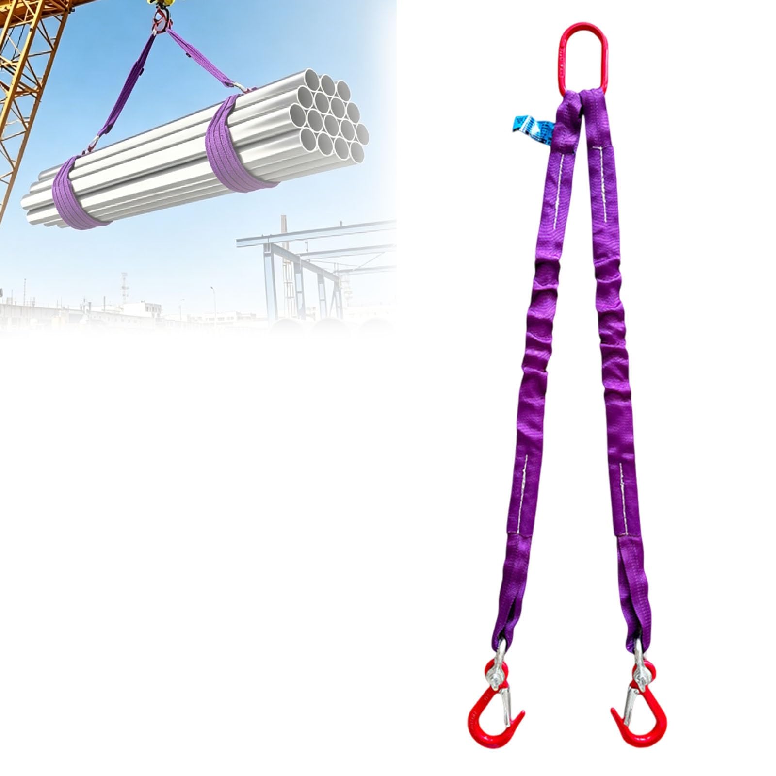 Hochbelastbares 2-strängiges Gurtgehänge, Set aus Polyester-Hebegurten, 4409 lbs Tragfähigkeit, Anschlagmittel für Industrie und Bauwesen(2 tons,2.5m)