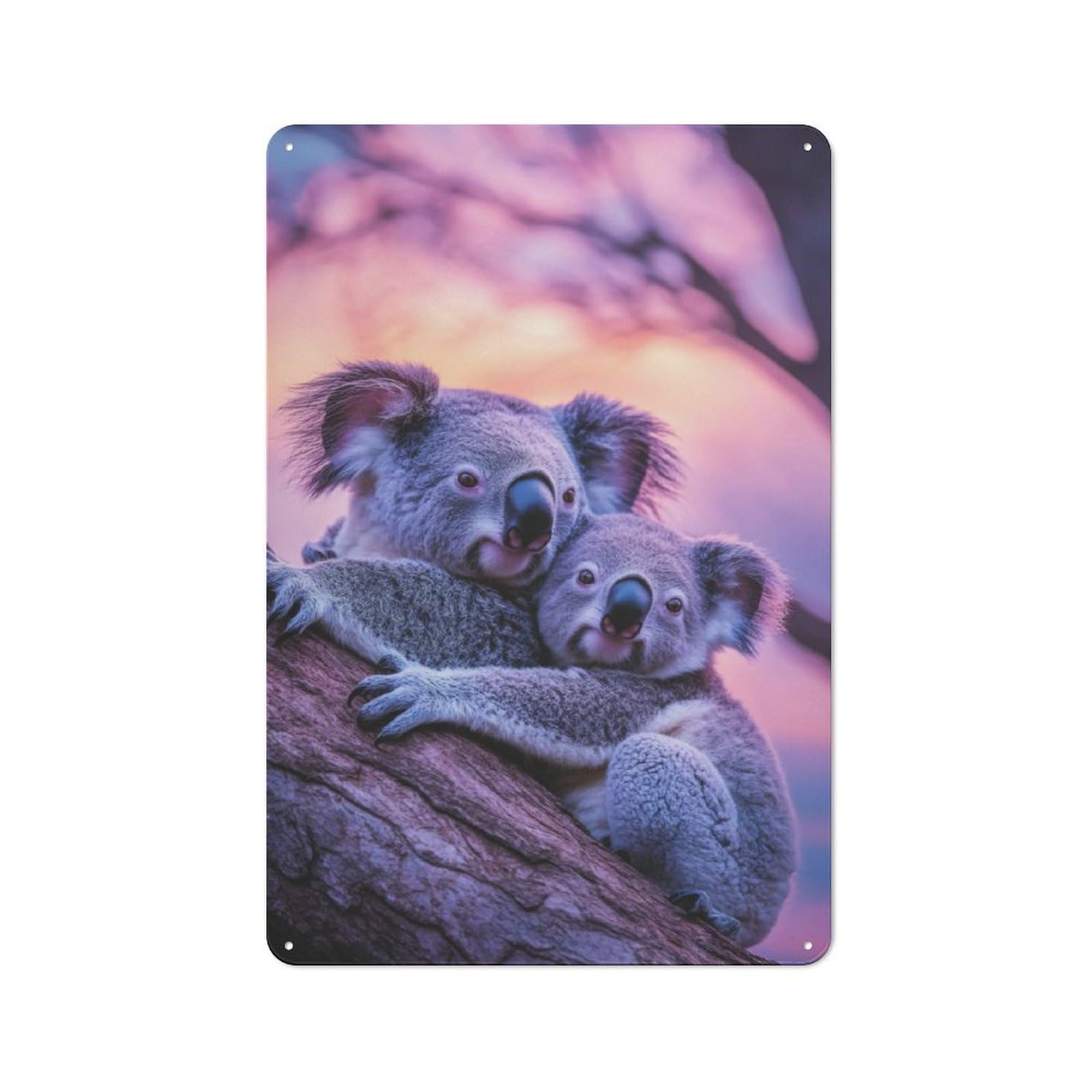 Junmoney Koala Hug At Sunset Retro Metal Wall Sign 30X20cm With For Garage Wall, A Decorative Metal Sign For Garages And Workshops