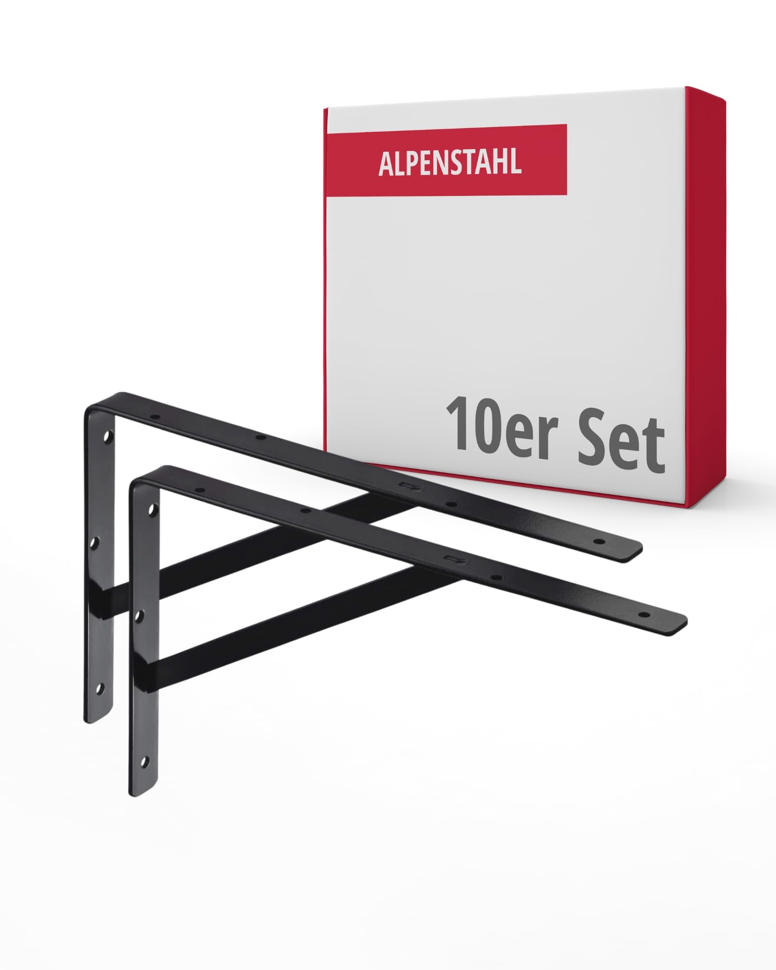 Schwerlast-Konsole|10 Stück-Wand-Winkel|Athena|Tiefe 600 mm|Schwerlast-Träger Schwarz|Tragkraft 300 kg|Regal-Halter Stahl massiv|Regalträger für die Wandmontage, 10x 600 x 375 x 40 mm