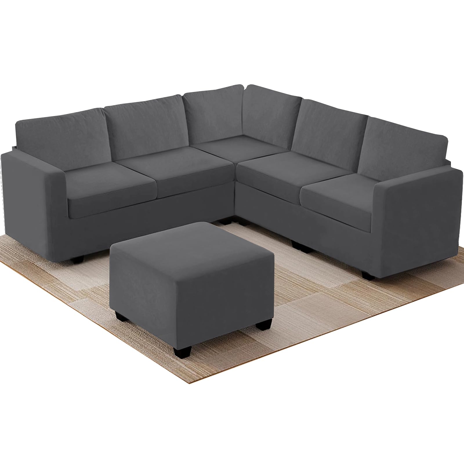 ZYBSLCSY Velvet Sofa Covers L Shape, Stretch Corner Sofa Cover with Couch Cushion Covers Washable Sofa Slipcovers for U Sectional Sofa (Cushion Rectangular-M,Dark grey)