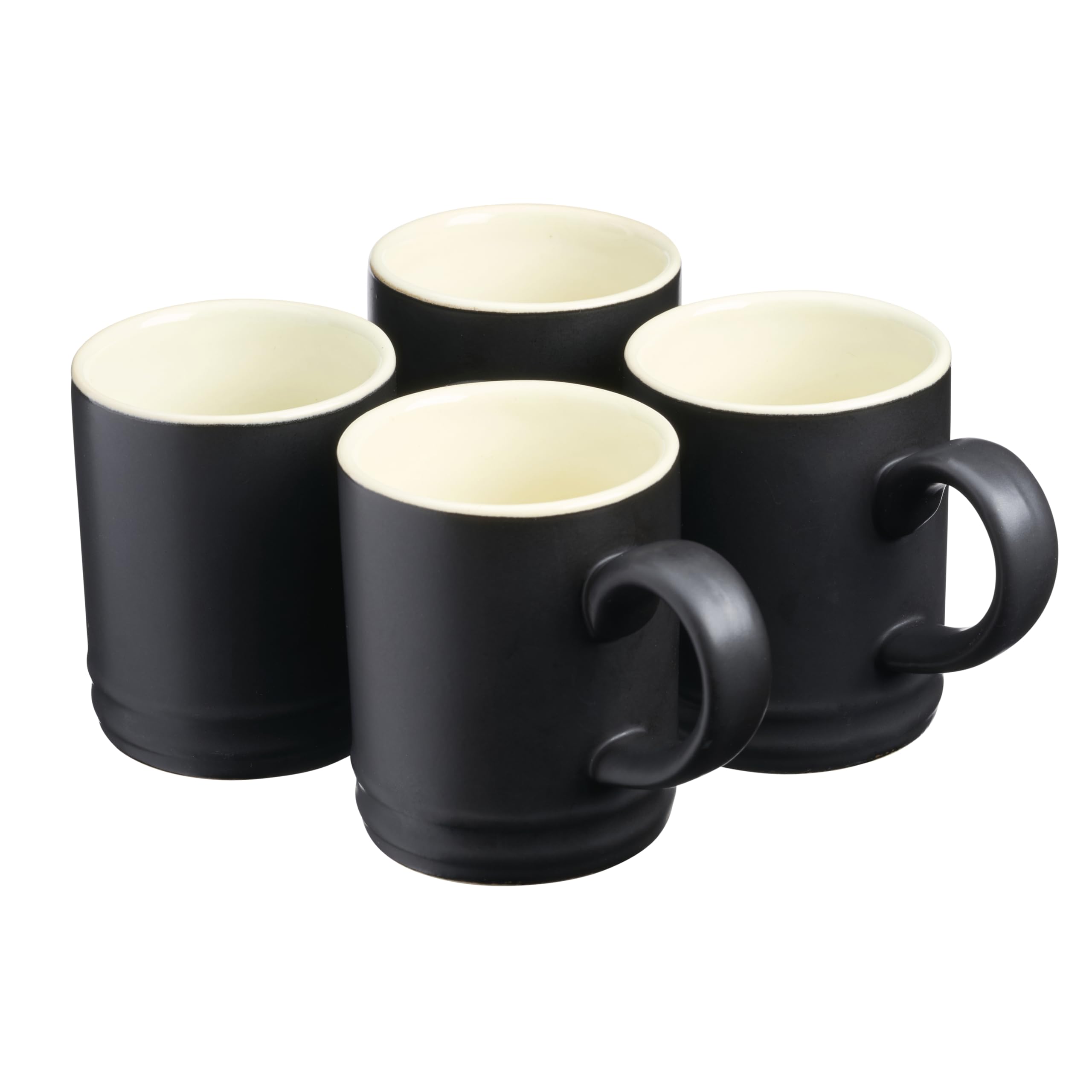 Cooks Professional 4 Piece Espresso Coffee Cup Set | Dishwasher & Microwave Safe Durable Stoneware Stylish Colourful Graduated Design Mini Drinking Mugs | 100ml Capacity | Black