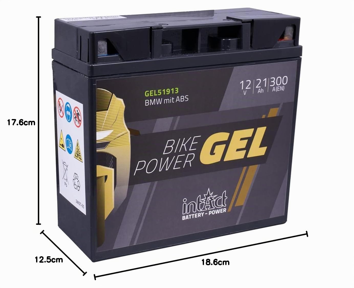 intAct - BATTERIE DE MOTO GEL Bike-Power GEL51913. Remplace 51814, 51913, YT19BL. Batterie moto 12V 21Ah 300A. Dimensions : 185x80x170mm. Avec jusqu’à 30% de puissance de démarrage en plus.