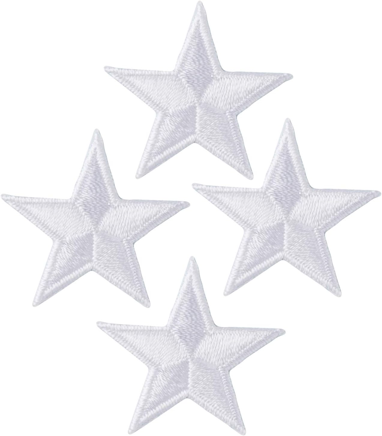 Simplicity White Silver Star Applique Clothing Iron On Patch, 4pc, 1.25" x 1.25"