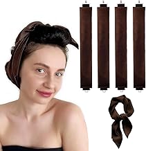 Kinoco Bigoudis Sans Chaleur de Sommeil - Lot de 4 Pièces Doux 1 foulard de soie pour Cheveux, Tous Types (Brun)
