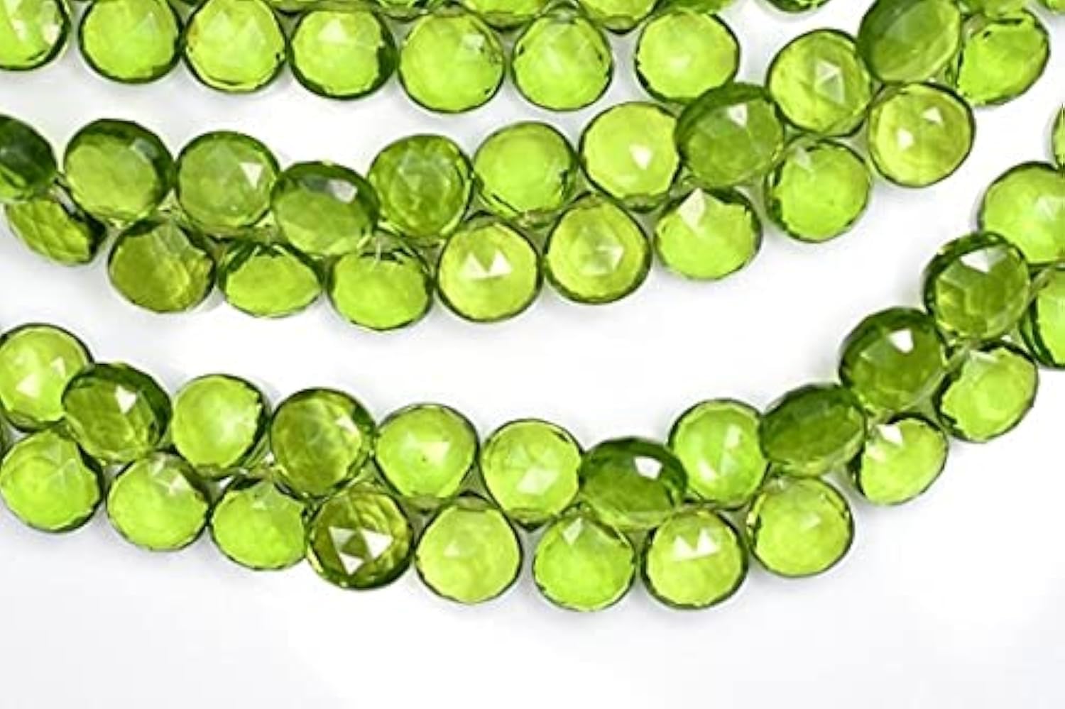 Perles briolettes quartz péridot cœur 8mm sur fil pour composer un cadeau fait main unique