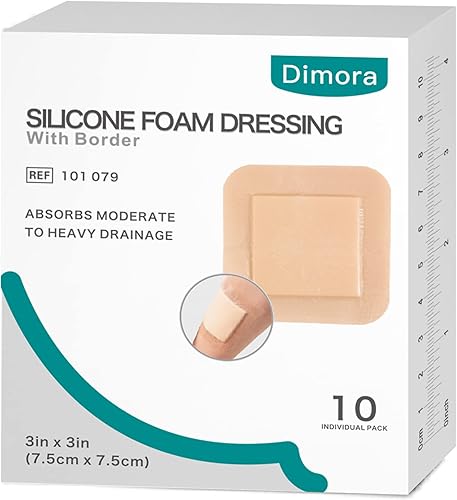 Miniatura 10 de Dimora Vendaje de espuma de silicona plateada 4 "x 8" Adhesivo AG Absorbente Vendaje Pads 5 Paquetes