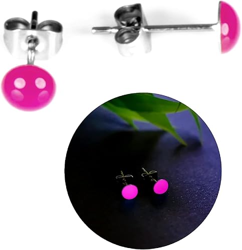 Miniatura 10 de Glow-in-the-Dark 5mm Round Stainless Steel Stud Earrings for Women, Teens & Girls - Hypoallergenic, Flat Back Earrings, Handmade in Italy, Jewelry