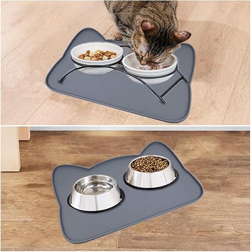 Miniatura 3 de IYYI Tapete de comida para gatos, tapete de silicona para comida de mascotas para el piso, tapete antideslizante impermeable para alimentación de