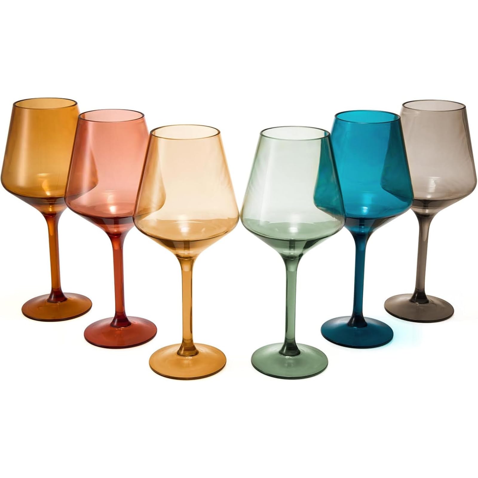 Lot de 6 verres à vin à pied en cristal de style européen en plastique Tritan incassables, sans BPA, réutilisables, pour extérieur, piscine et intérieur, lavage à la main, 425 g