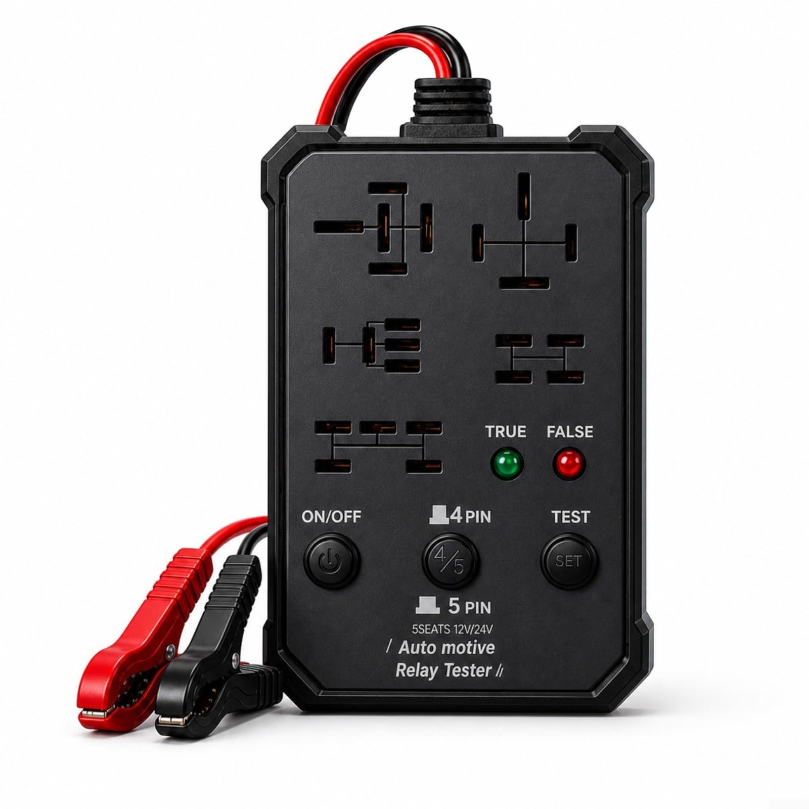 TONIXY Relay Tester 12V/24V Car Relas Tester Automotive Relaye Testser 5-seat Multi-functional With Indicator Lights And Dual Pin Sockets For Automotive Repair(Black)