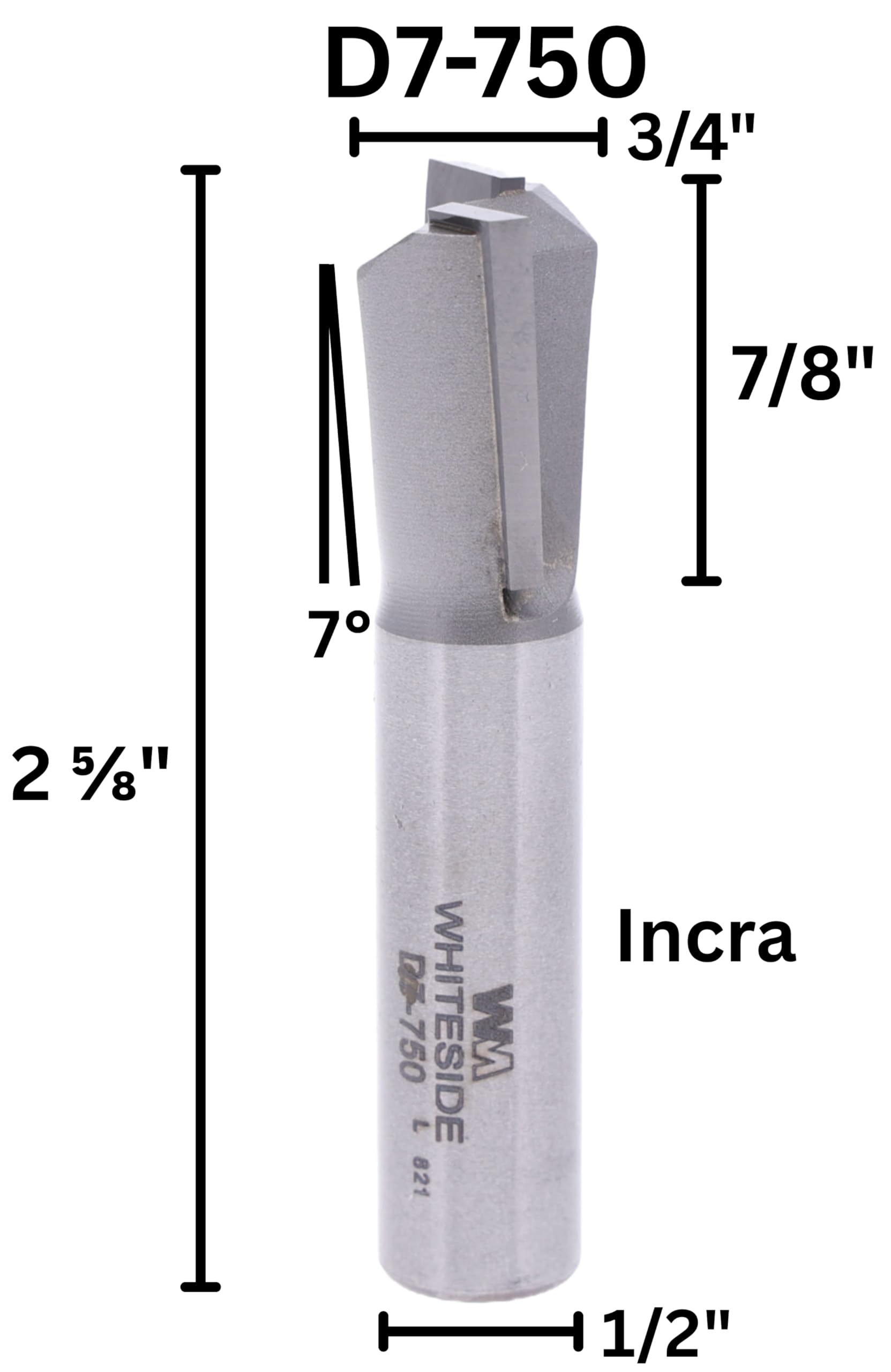 Whiteside Router Bits D7-750 Dovetail Bit with 3/4-Inch Large Diameter, 7/8-Inch Cutting Diameter and 1/2-Inch Shank by Anchor Fasteners