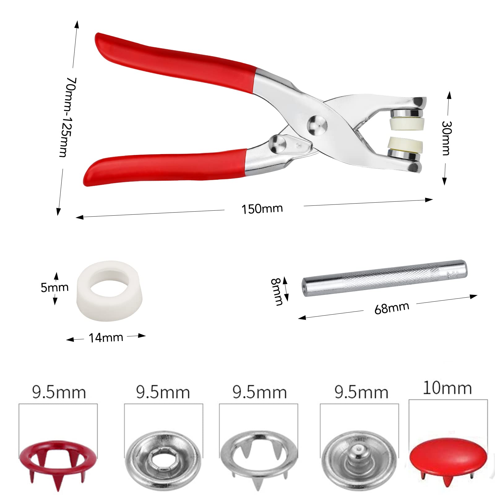 Chiluxendo 200 Sets Bottoni Automatici a Pressione, 9.5mm Argento Bottoni a Pressione Metallo Antiruggine, Bottone a Pressione con Pinza per Bottoni Automatici, per Artigianato, Abbigliamento Borse