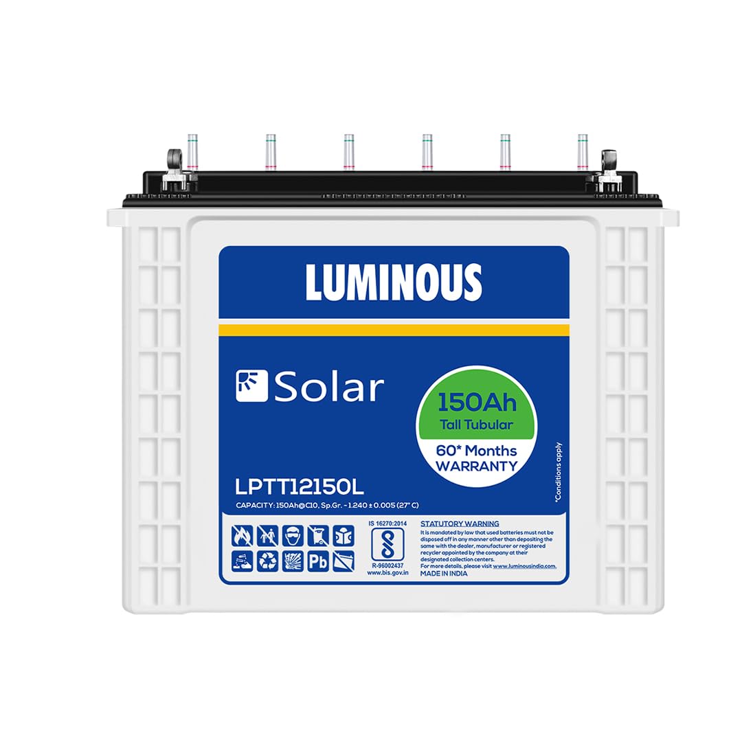Luminous LPTT12150L Solar Tall Tubular Inverter Battery for Home, Office & Shops (Polypropylene Co-Polymer (PCP) Body Material, White Container & Black Cover, 36 Months Warranty)-image-13