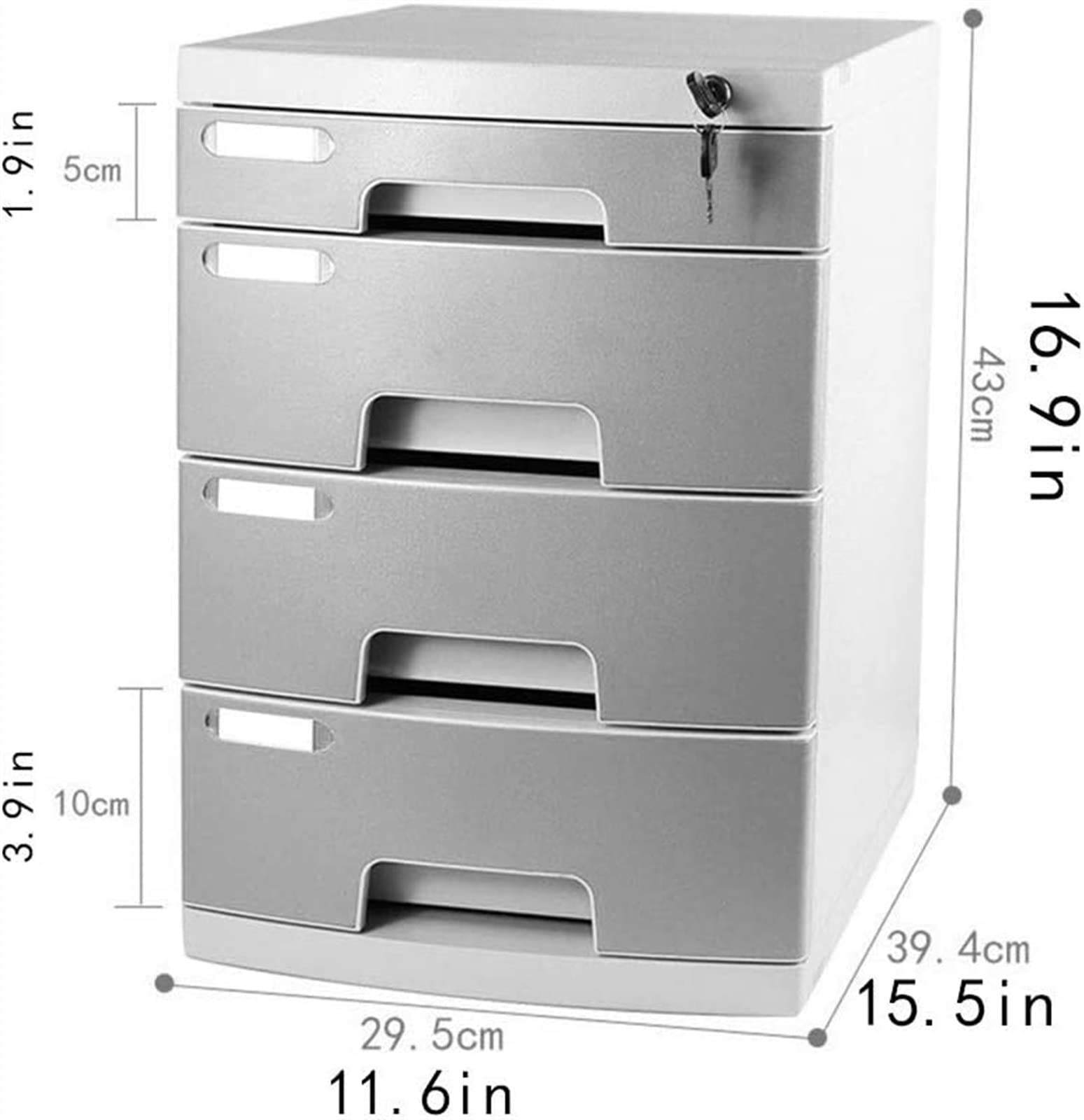 Schedario, Divisorio per Schedario, 4 Cassetti, Scrivania con Serratura, Contenitore Classificato E Scatola di Immagazzinaggio per Documenti D'Ufficio (Bianco)(White)