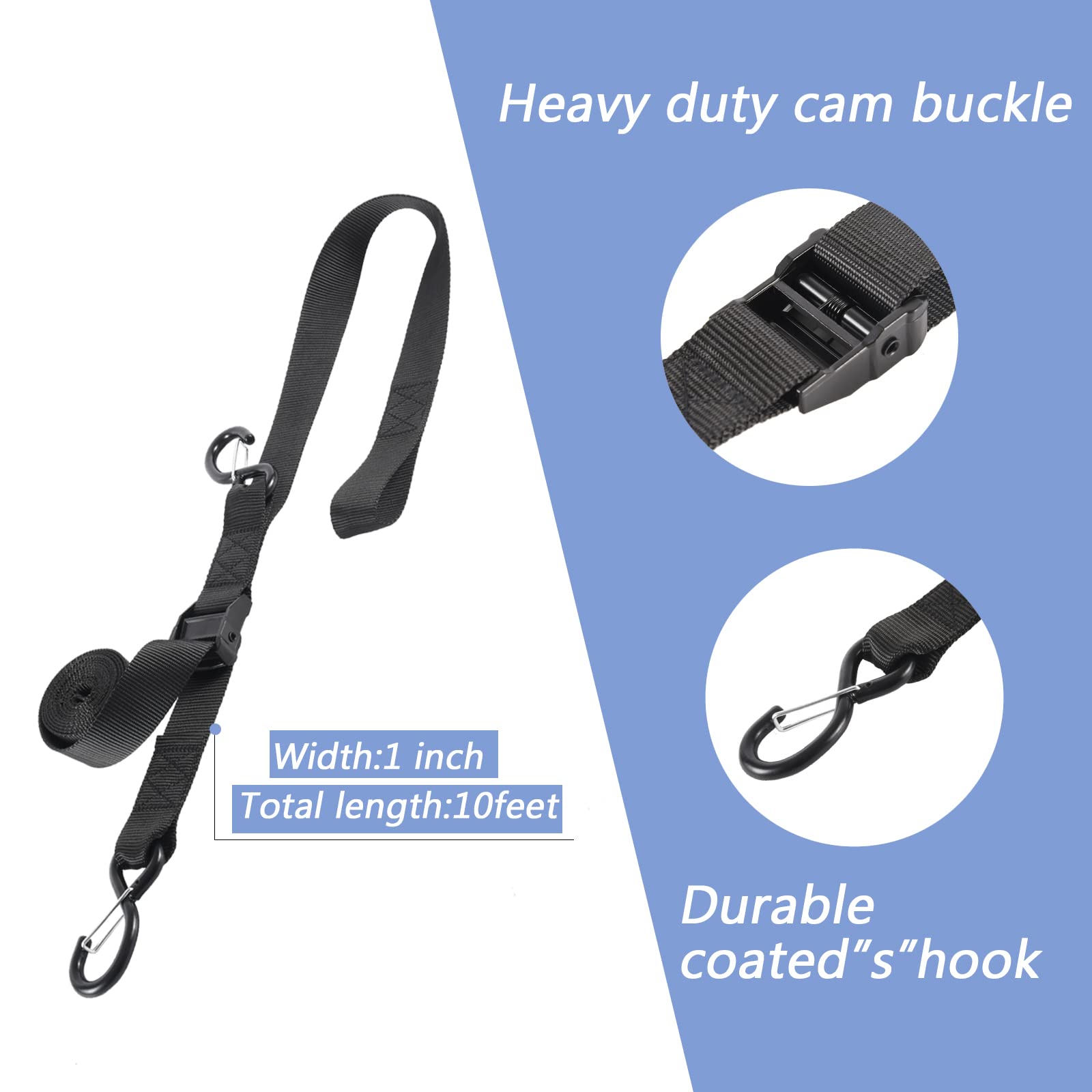 Motorcycle Handlebar Tie Down Dirt Bike Straps, Short Cam Buckle Tie Down Strap with S Hook and Soft Loops for Boat, Kayak, Truck, Trailer, Dirt Bike, Car Secure Straps 2Pcs (1.5" x 8Ft)