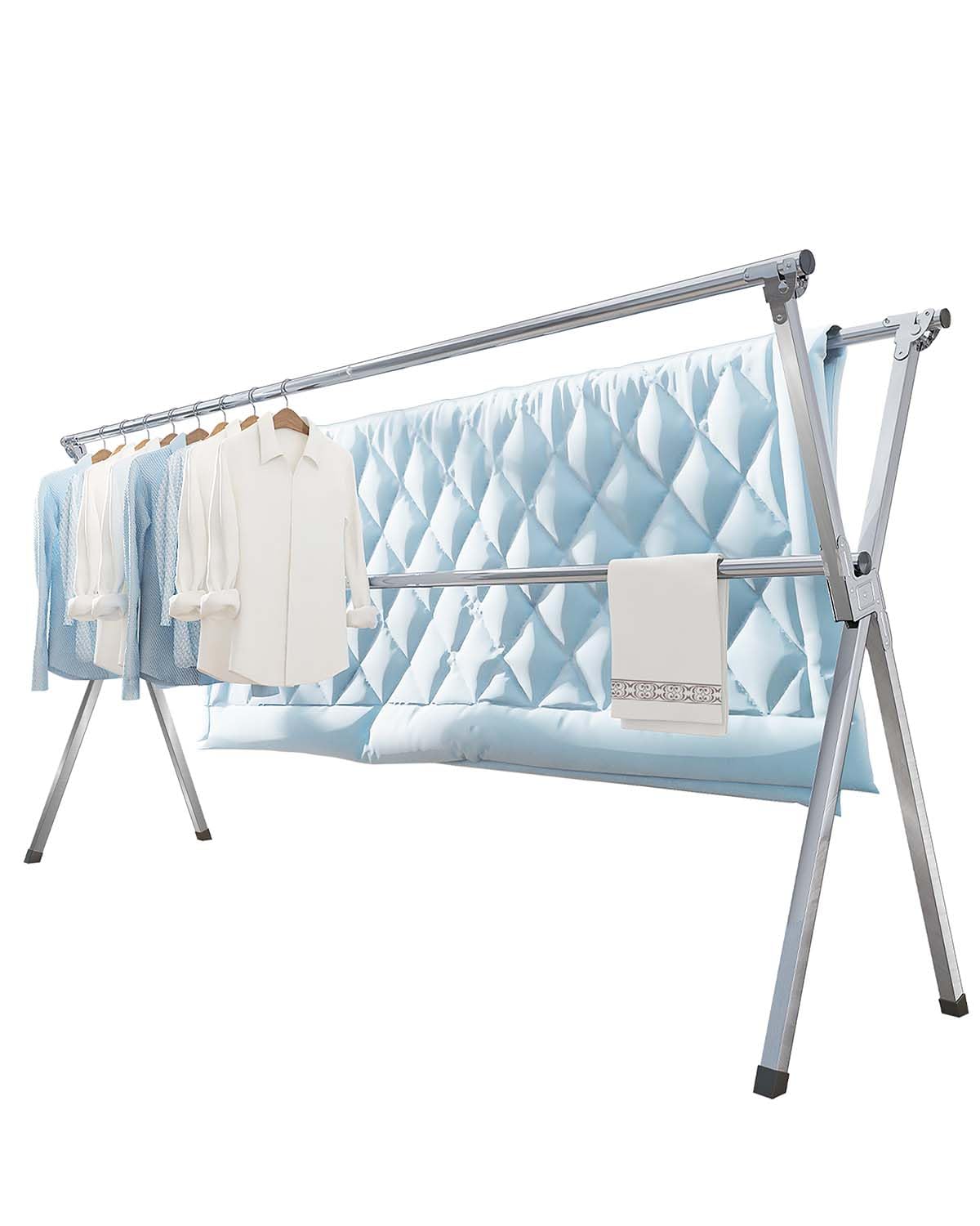 Vikaqi Étendoir à linge pliable de 200 cm pour intérieur et extérieur, étendoir à linge pliable, étendoir à linge pliable, corde à linge robuste en acier inoxydable, support à vêtements, 20 crochets