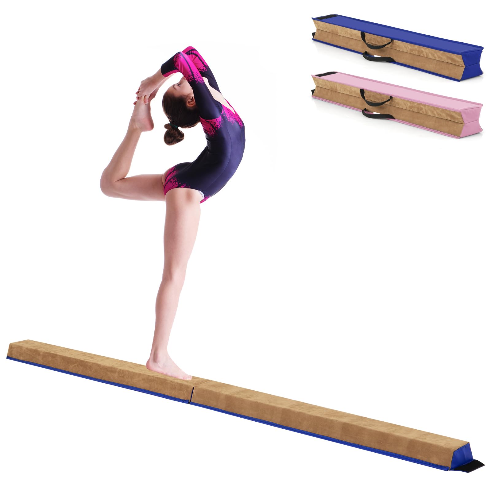 GOPLUS 240cm Poutre Gymnastique Pliable, Poutre Gymnastique Enfants et Adultes, EVA+EPE, 2 Poignées, 6,5cm d'épaisseur, Entraînement de Gymnastique à Domicile