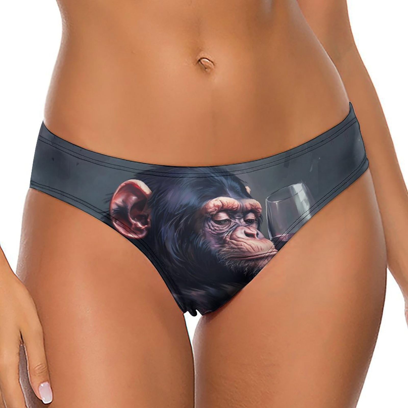 Anceky Women's As Pic Monkey Drinking Wine G-String Thong Underwear T-Back Low Waist Printed Panties