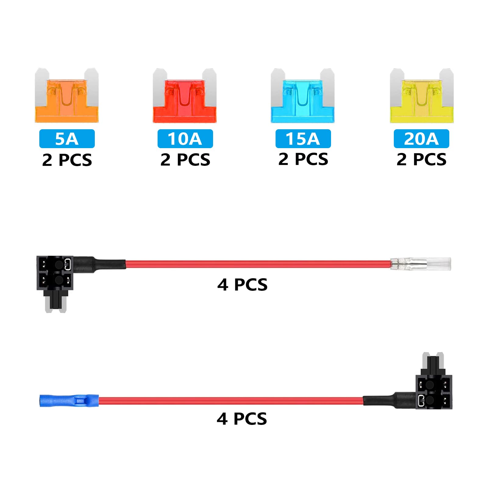 ALLECIN Micro Fuse Tap Piggy Back Fuse Holders Adapter Low Profile Mini Add a Circuit Piggyback with MICRO Blade Fuses 5A 10A 15A 20A for Cars (Pack of 8 Pieces) - Image 2