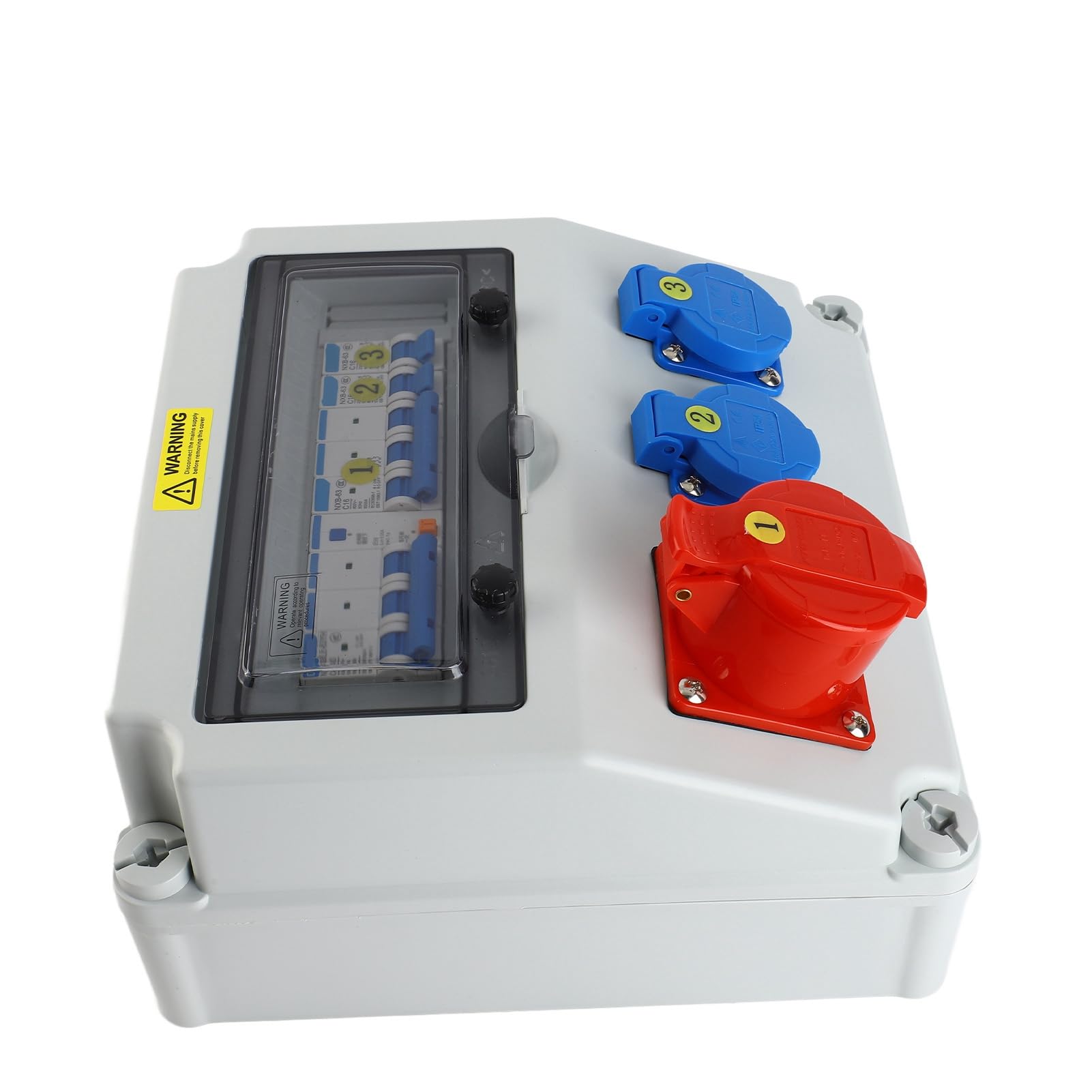 Aramox Caja de Enchufes Industriales Caja de Distribución Eléctrica ABS de 2 Núcleos de 220 A 250 V y 5 Núcleos de 380 A 415 V 16 A con Disyuntor para Uso Industrial en Exteriores