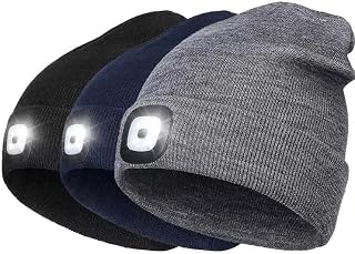 Lighted Beanie Cap Rechargeable Beanie Hat with Rechargeable Torch Light Built in Super Bright 4 LED Head Rechargeable Torch Lamp Hat Unisex One Size Fits All Grey