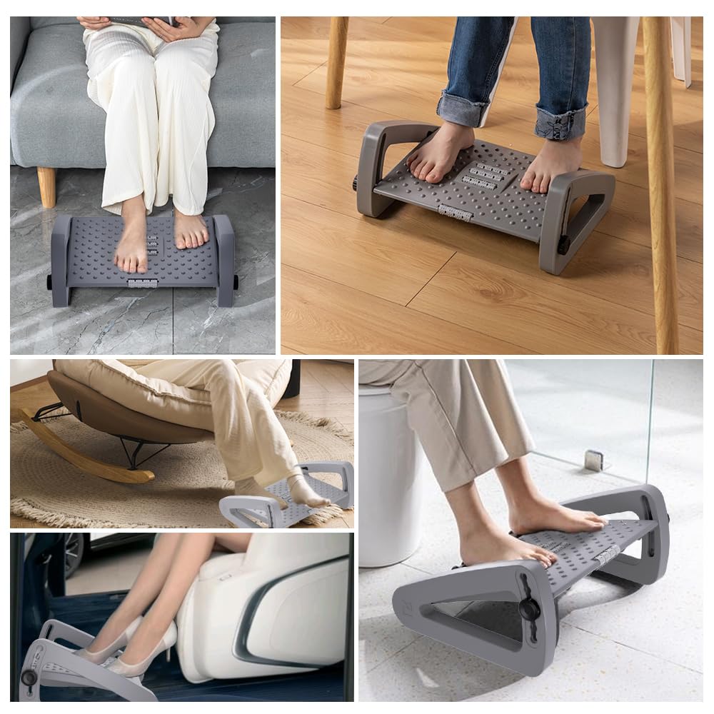 Poggiapiedi regolabile sotto la scrivania a sei altezze – poggiapiedi ergonomico con rulli massaggianti – grigio