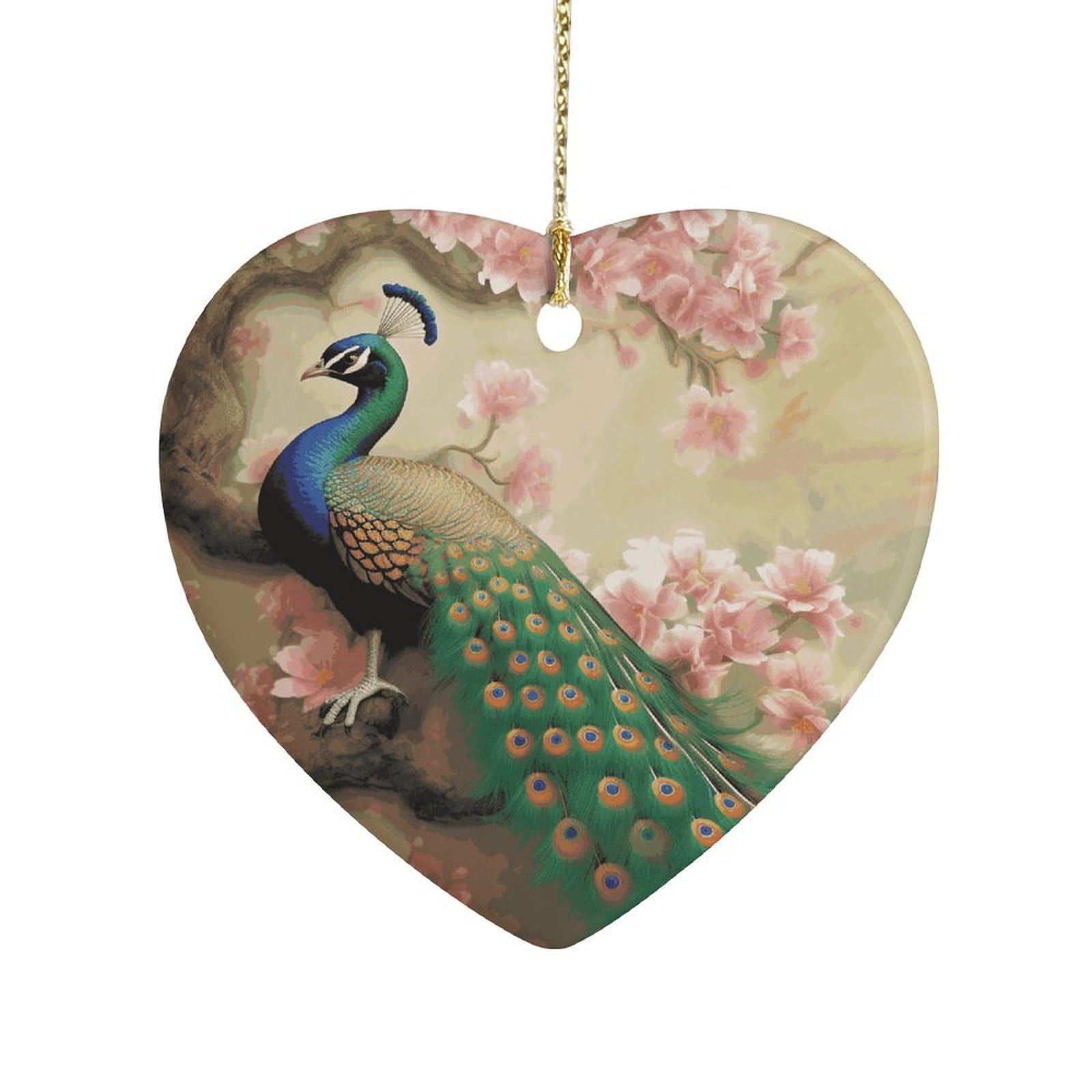 Fekiloot Style Oriental Peacock On Flower Tree Ceramic Ornament Home Decor Keepsake