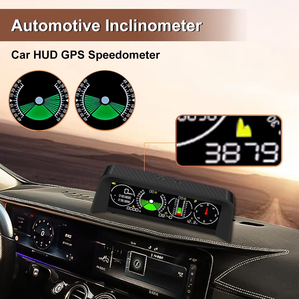 Auto-Neigungsmesser,HUD Head Up Display GPS Geschwindigkeitsmesser MPH Kompass Digitaler Neigungswinkelmesser Höhenmesser für Auto, Off-Road (01)