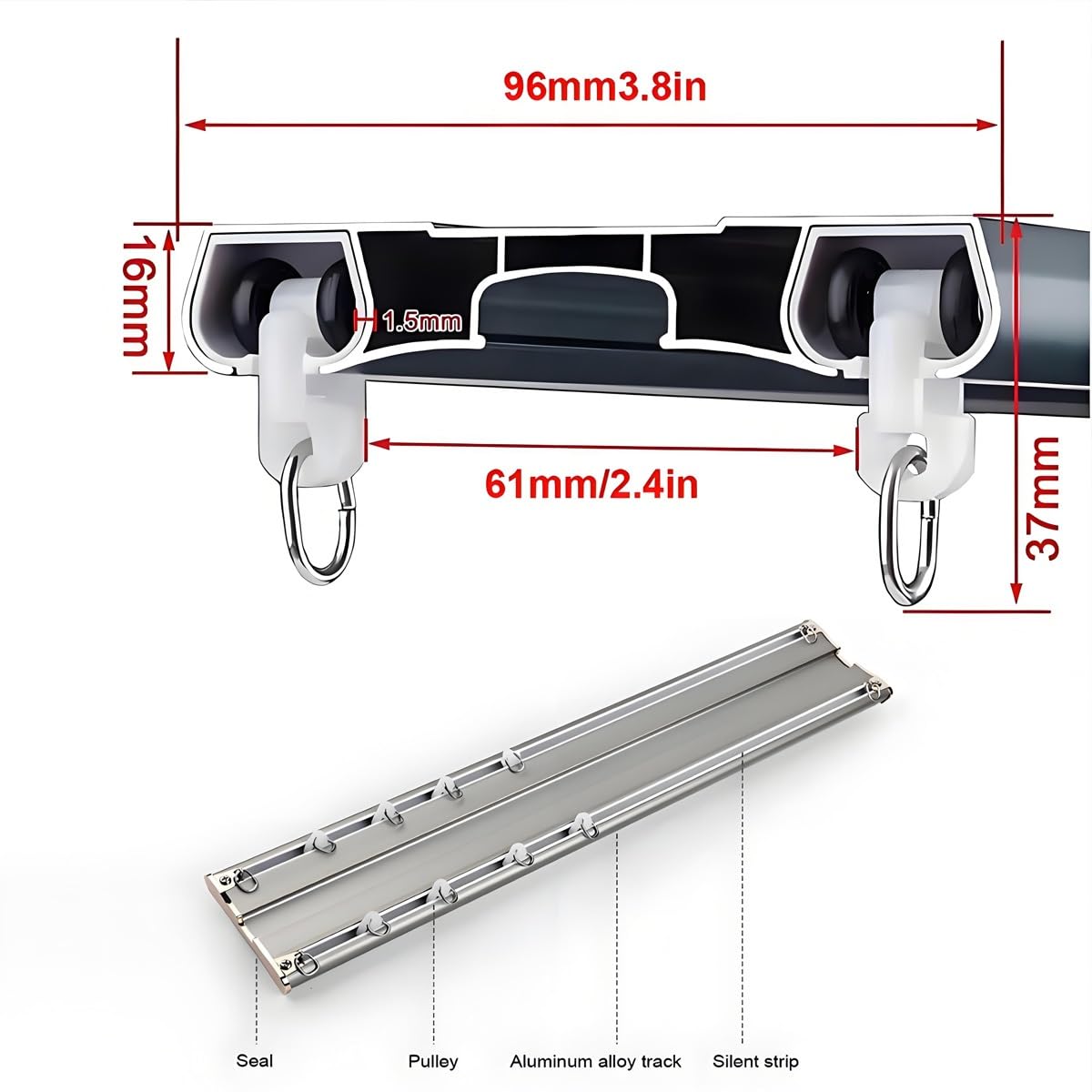 Cichy system podwójnych karniszy do biura, salonu i sypialni, solidna aluminiowa szyna do montażu sufitowego, długość 1,2/2,4/3,6/4 m (szary)