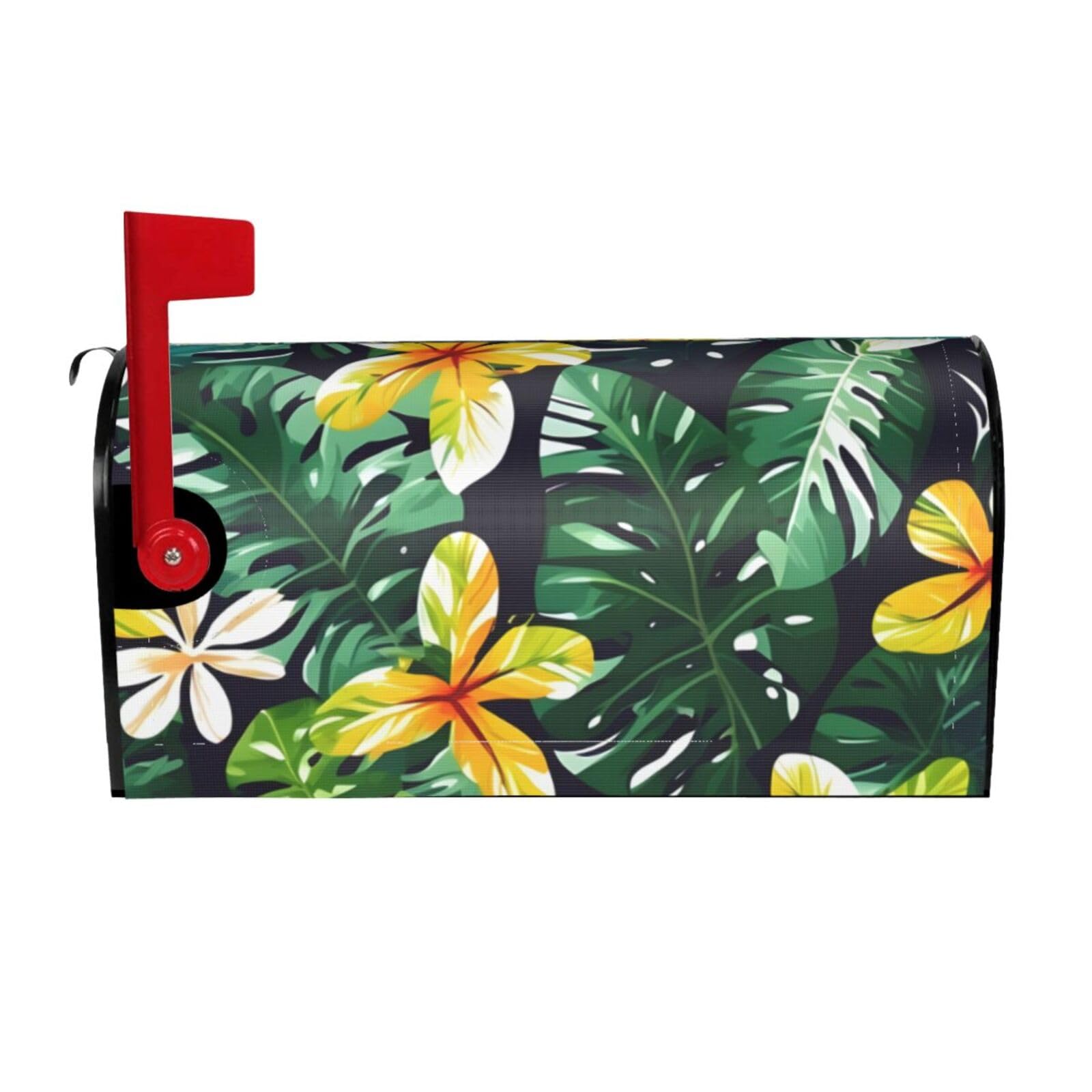Hawaiian Tropical Leaves Flowers Print Mailbox Cover Wraps Post Letter Box Cover Decor For Outside Garden Yard Farmhouse Home