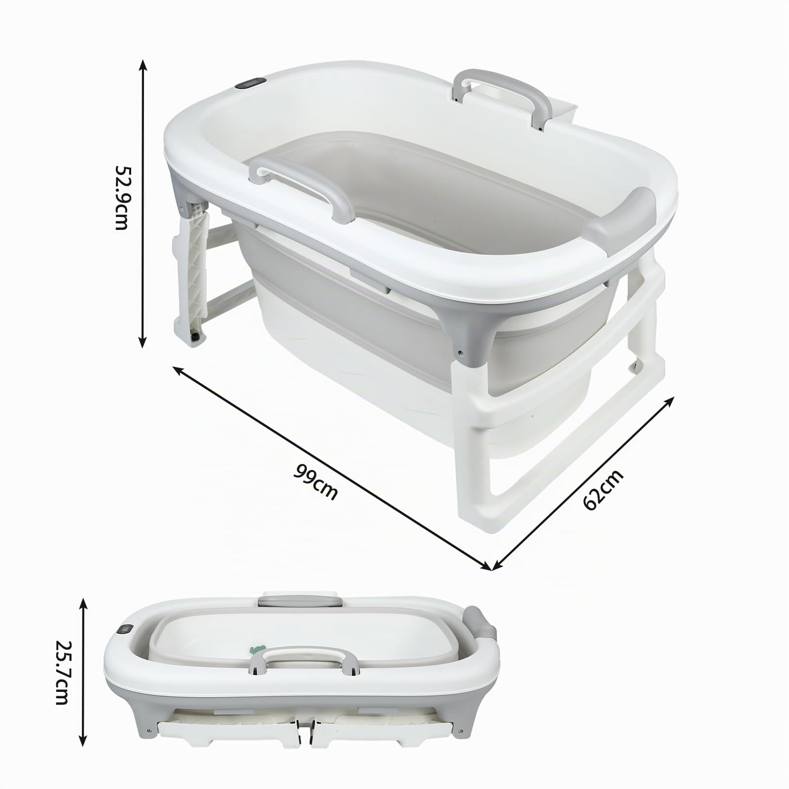 Grand Baignoire Pliable Bébé, Douche Bebe XXL, Pieds Antidérapants, Bouchon de Vidange -3 en 1 (Gris, 99x62x52.9cm)