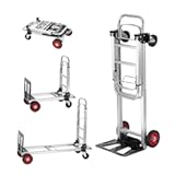 VEVOR Aluminum Folding Hand Truck&comma; 2 in 1 Design 400 lbs Capacity&comma; Heavy Duty Industrial Collapsible cart&comma; Dolly Cart with Rubber Wheels for Transport and Moving in Warehouse&comma; Supermarket&comma; Garden
