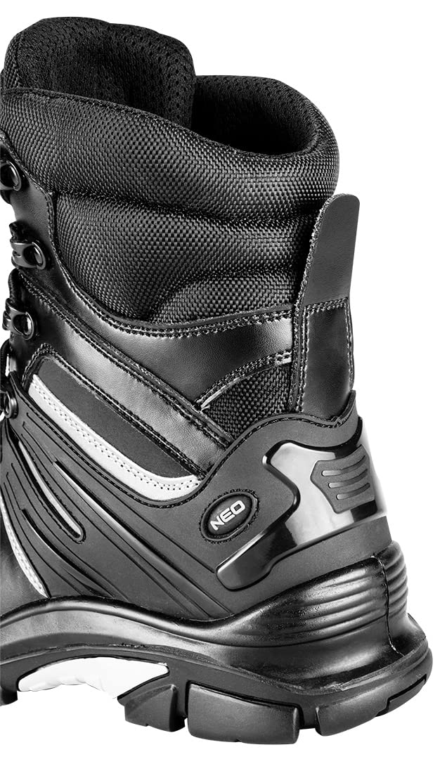 NEO TOOLS Wysokie buty robocze, klasa S3 SRC, skóra poliuretanowa, tkanina Oxford, metalowe szlufki, elementy odblaskowe (eu_footwear_size_system, dorośli, numeric, medium, numeric_43)