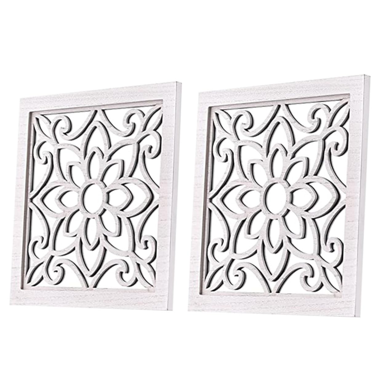 NUOBESTY 2 pezzi Specchio da Parete Quadrato in Acrilico Stile Country Rustico Decorazione Adesiva con Cornice in Legno Specchio Decorativo per Soggiorno Camera e Ingresso da Effetto