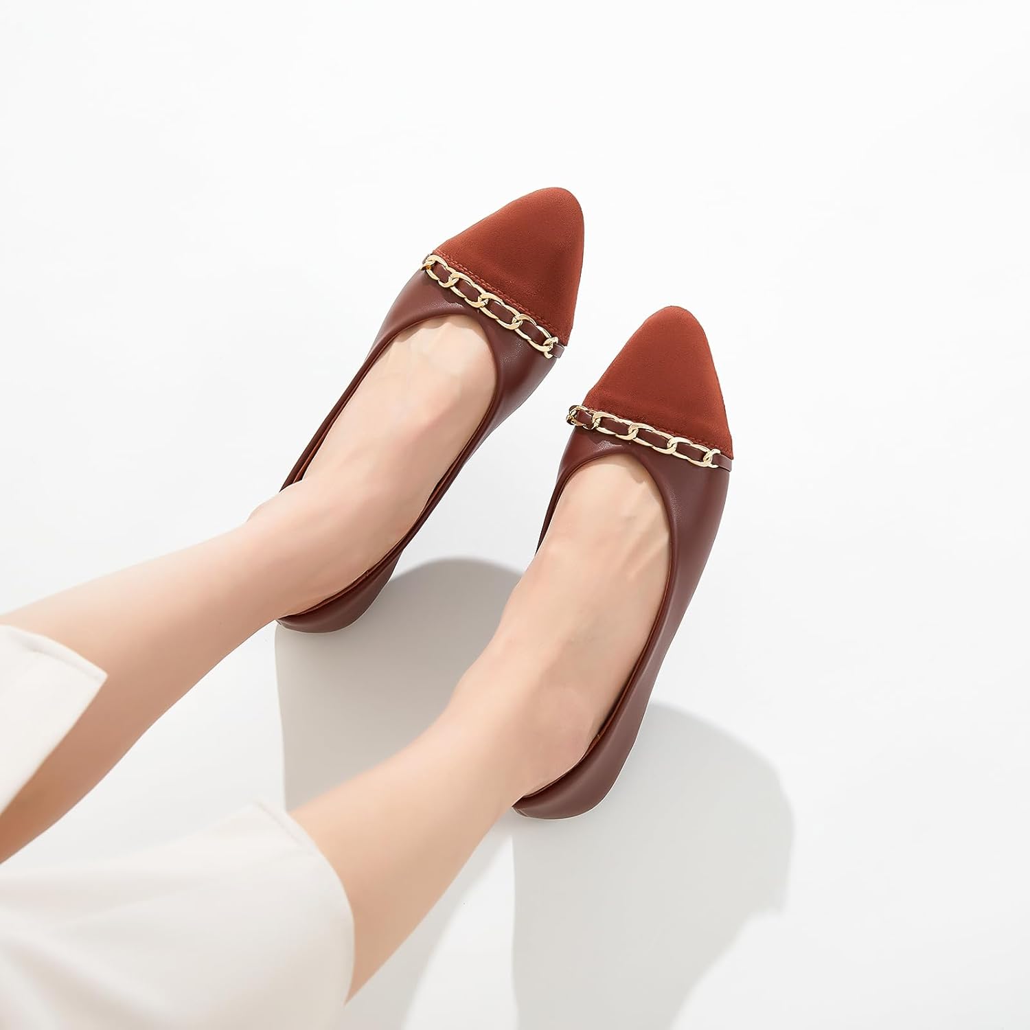 BABUDOG Women's Black Flats Shoes,White Dress Shoes for Women,Crimping Faux Suede Ballet Flats Comfortable - Image 8