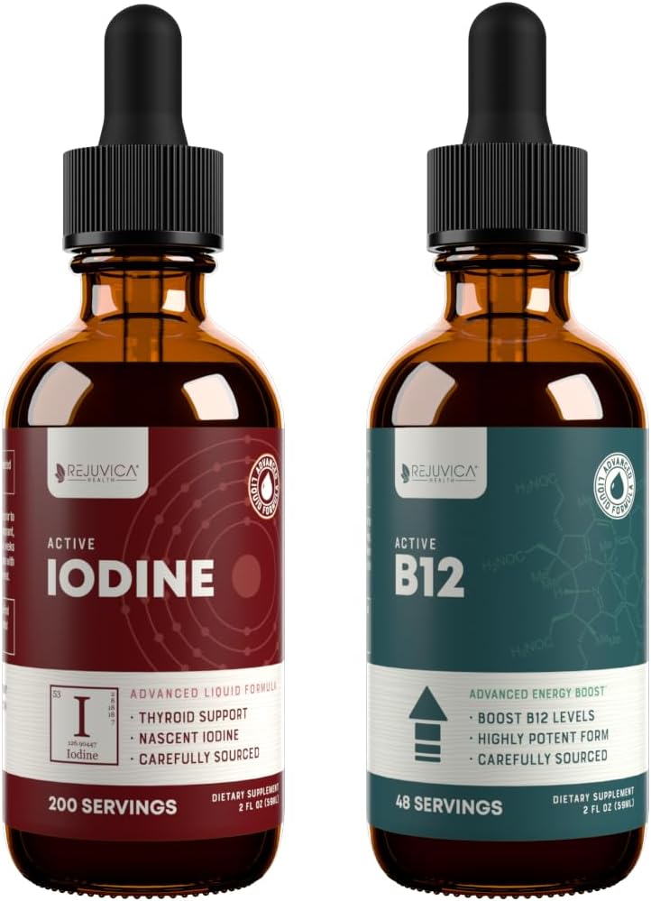 Rejuvica Health Active Iodine + Active B12 Bundle - Energy Support Bundle - Advanced Liquid Delivery