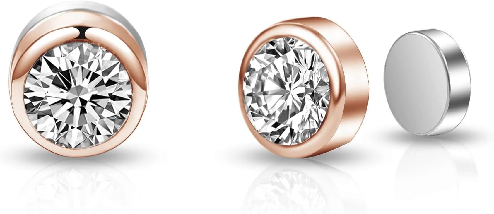 Rose Gold Plated 6mm Magnetic Clip On Earrings Created with Zircondia® Crystals
