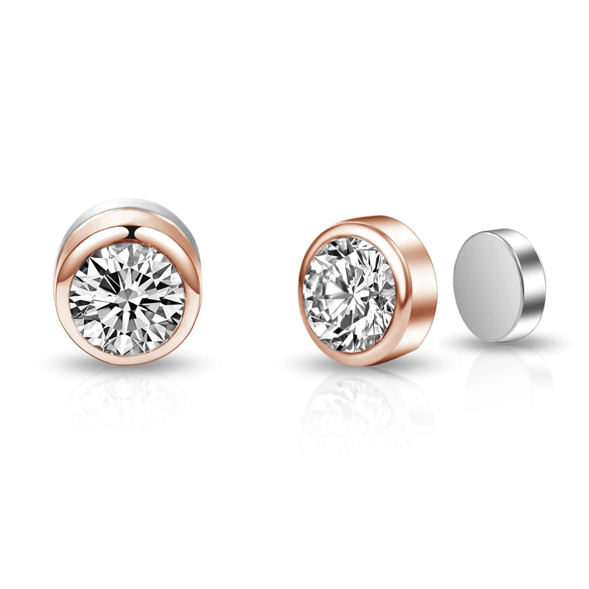 Philip Jones Rose Gold Plated 6mm Magnetic Clip On Earrings Created with Zircondia® Crystals, Crystal, Zircondia® Crystal