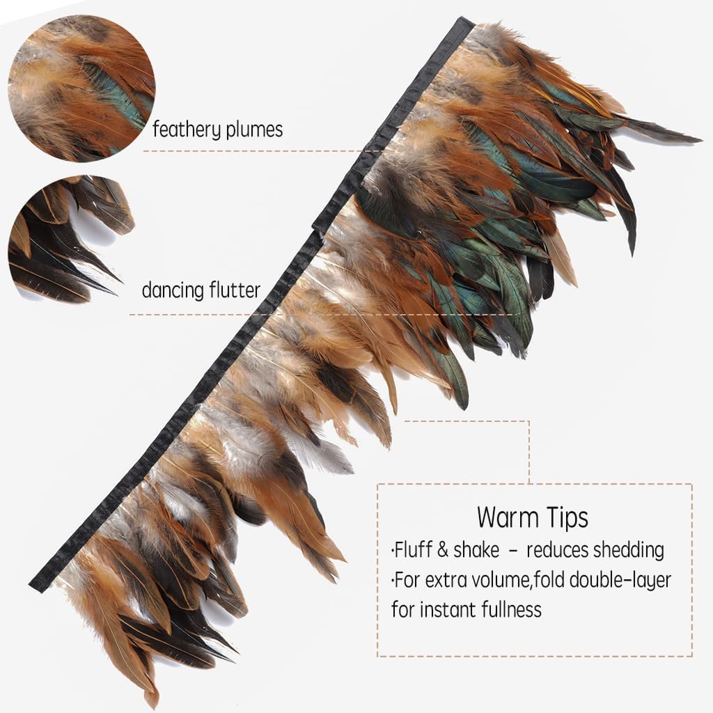 Shekyeon 2yards Rooster Feather Fringe Trim for Costume Decoration (Natural)
