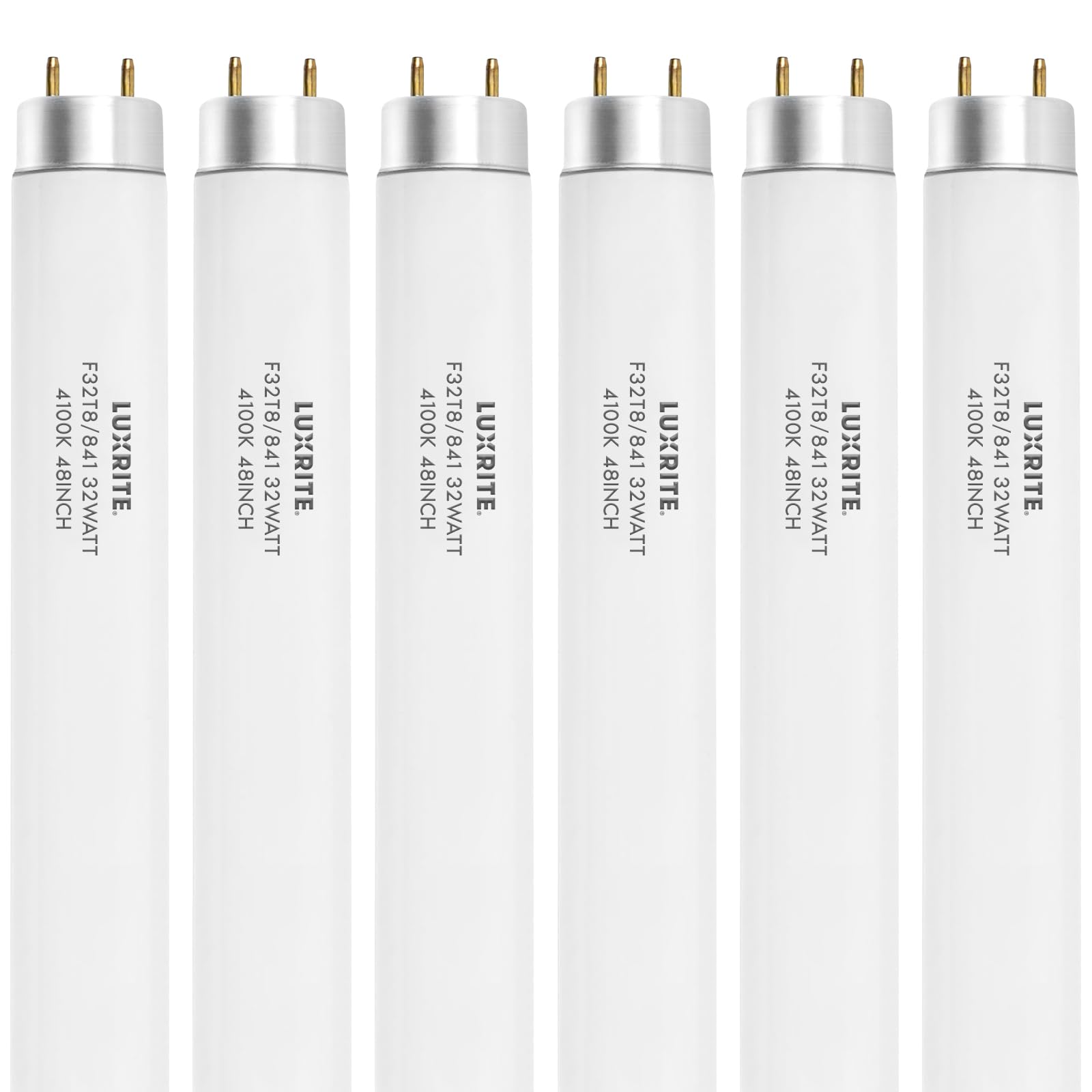 luxrite lr20732 F32T8/741 T8 Potencia de 32 4 ft. Bombilla de tubo fluorescente, luz blanca fría 4100 K, 2850 lm, G13, tamaño mediano bi-pin Base